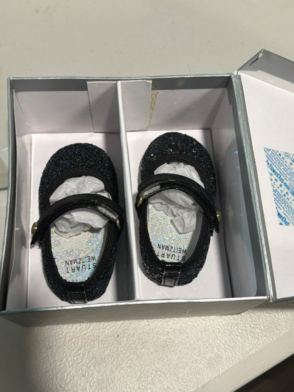 Stuart Weitzman Baby Girls Black Glitter Mary Jane Shoes With Box Size 1 - Picture 6 of 7